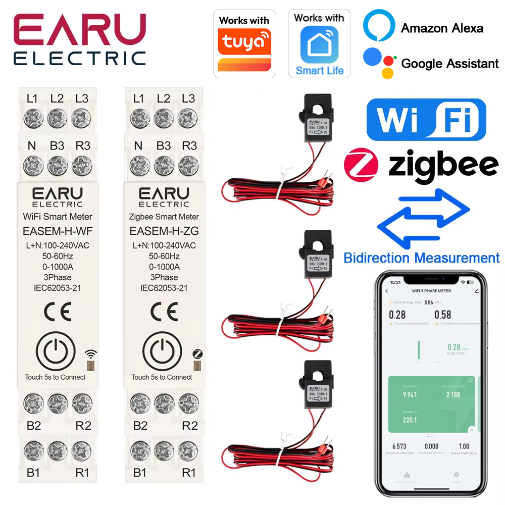 Energy Meter Bidirectional - EARU 단상/삼상 Tuya WiFi ZigBee 스마트